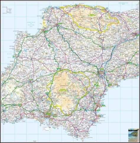 Devon Road Map A Z Flat Poster Maps Books And Travel Guides