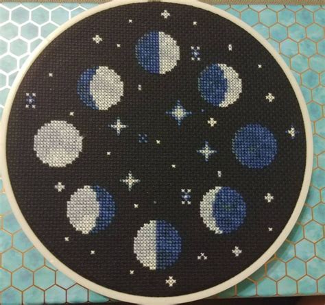 Moon Phases Cross Stitch Pattern Lunar Embroidery Design Etsy Funny
