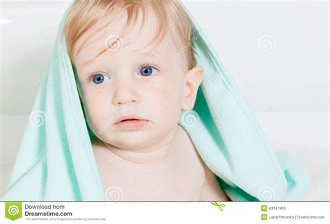 Happy Baby Covered With Towel Stock Image Image Of Cheerful