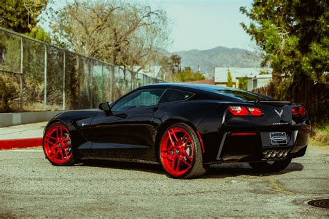 Black C7 Stingray On Candy Red Wheels Corvette Classic Cars Muscle