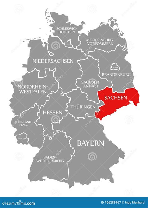 Saxony Red Highlighted In Map Of Germany Stock Illustration