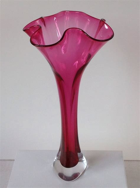 Hand Blown Glass Vase Ruby Red Flower Top Bud Vase By