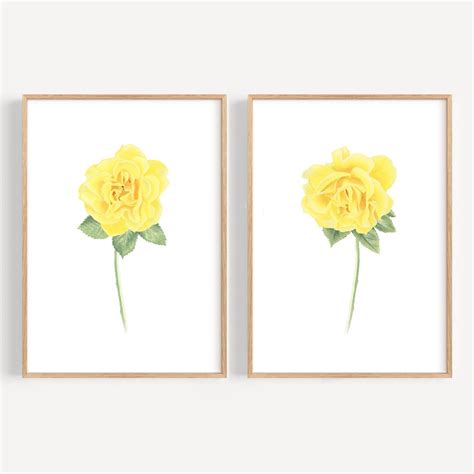 Yellow Rose Art Print Set Of 2 Yellow Rose Painting Etsy