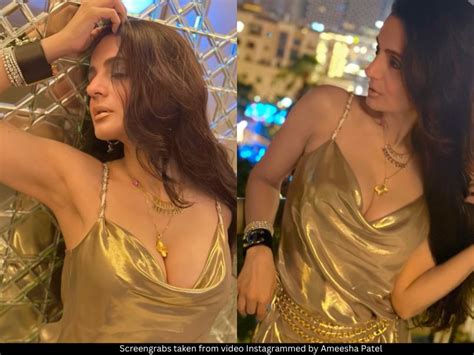 Ameesha Patel Shows Off Her Sultry Avatar In Deep Neck Golden Mini Dress Watch Video