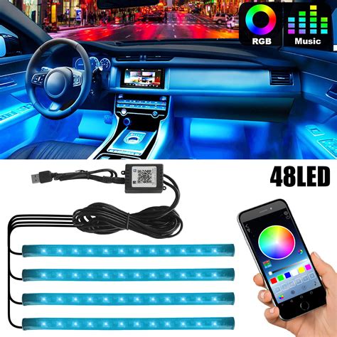 Car Interior Led Light Strip Bluetooth Tsv 4pcs Automotive Usb Led