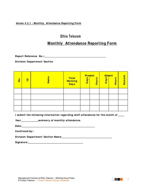 Monthly Attendance Reporting Form Pdf
