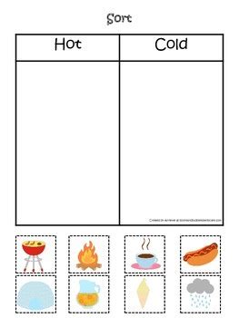 sorting hot  cold items  preschool printable