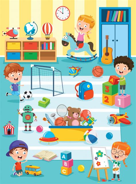 Tools, multimedia, interactive, preschool teachers Niños pequeños que estudian y juegan en el aula de preescolar | Vector Premium