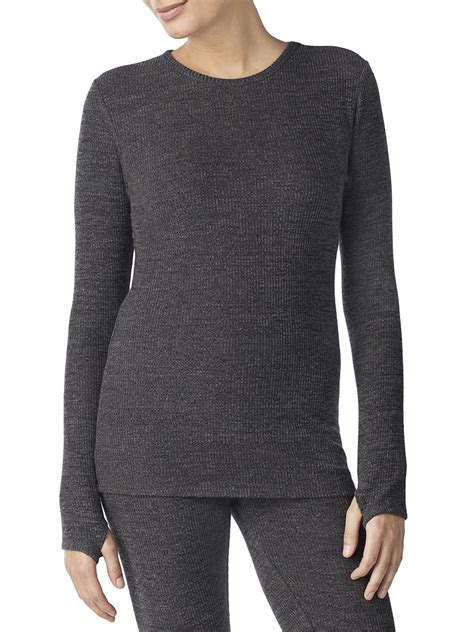 climateright by cuddl duds women s long sleeve brushed sweater knit crew neck top
