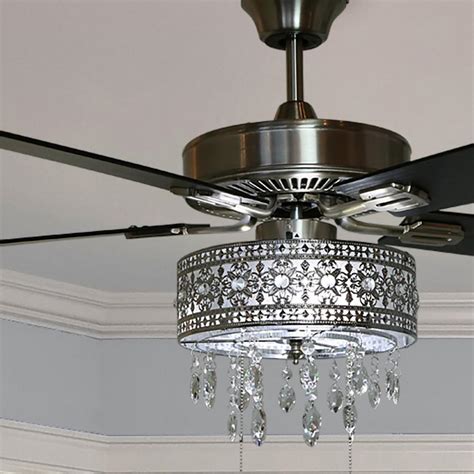 Modern Crystal Chandelier 52 In Led Silver Ceiling Fan With Light