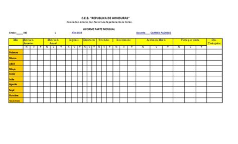 Formato Parte Mensual Para Docentes 2017 Pdf