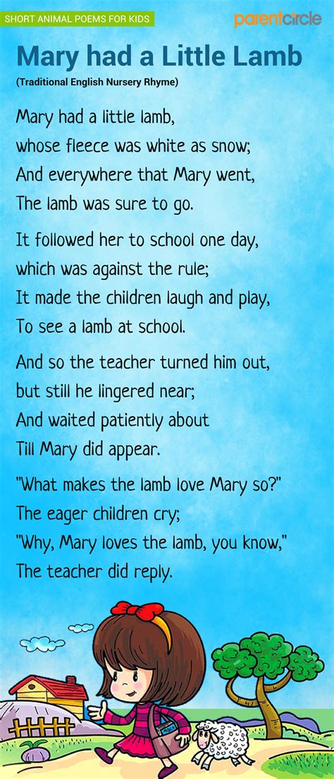 Mary Had A Little Lamb Poem For Kids Animal Poems Poems Best Poems