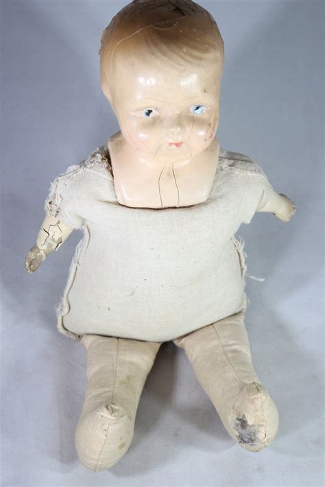 Antique Composition Doll With Cloth Body 16 Memory Hole Vintage