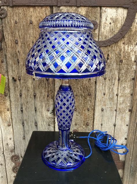 A Blue Overlay Cut Glass Table Lamp 631597 Uk