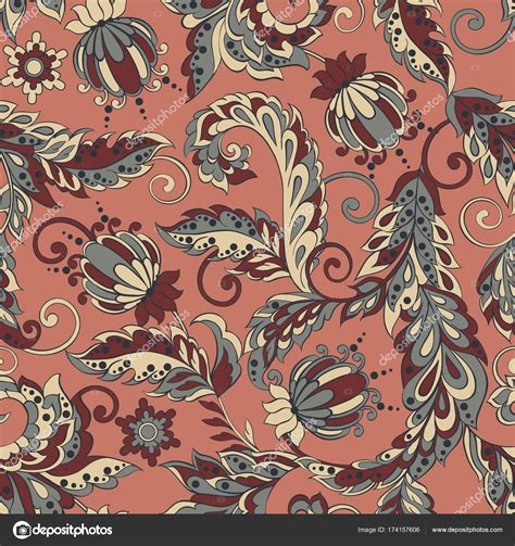 Vintage Floral Seamless Pattern In Indian Batik Style Stock Vector
