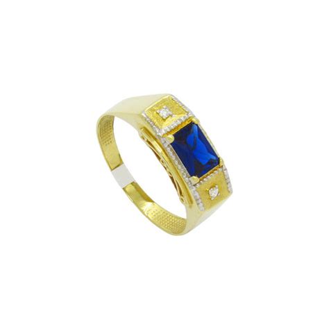 anel de formatura de ouro 18k com brilhante e safira azul 7 80mm