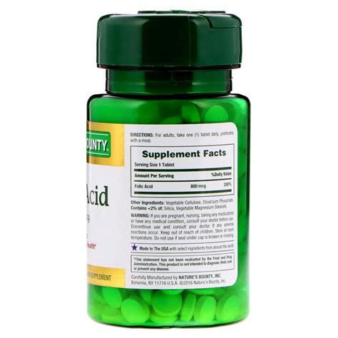 It renews the cells that aid the growth of hair. Nature's Bounty Folic Acid 800 mcg - 250 Tablets ...