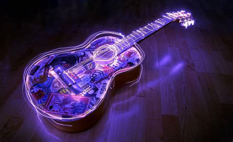 Download Acoustic Guitar Purple Neon Lights Wallpaper