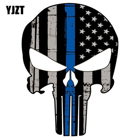 Yjzt 10cmx138cm Punisher Skull American Flag Thin Blue Line Car