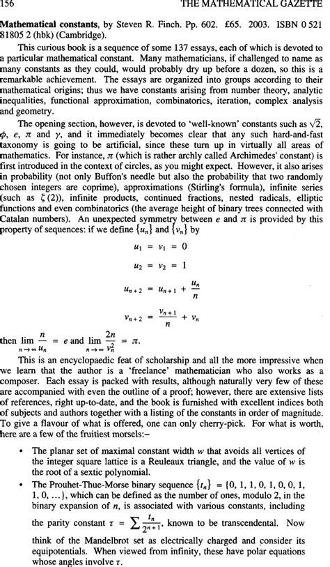 Mathematical Constants By Steven R Finch Pp 602 £65 2003 Isbn 0