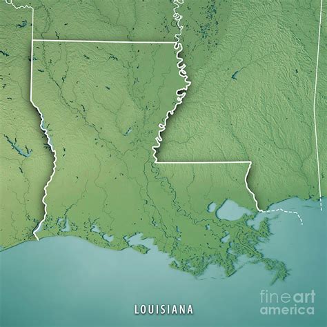 Louisiana State Usa 3d Render Topographic Map Border Digital Art By