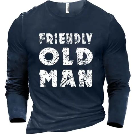 Men S Vintage Old Man Print Cotton Long Sleeve T Shirt
