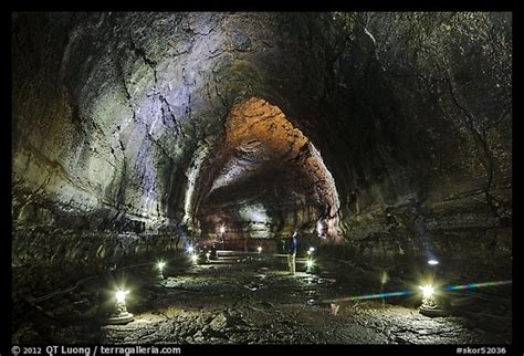 Picturephoto Manjanggul Lava Cave With Visitor Standing Jeju Island