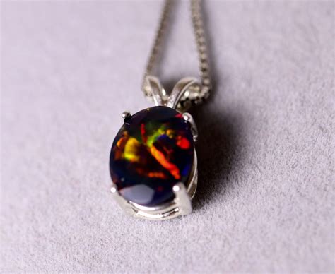 Black Opal Pendant Natural Fire Opal Black Opal Necklace Etsy