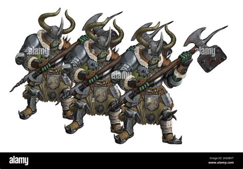 Army Of Orcs Fantasy Orc Illustration Goblin With Ax Drawing Stock