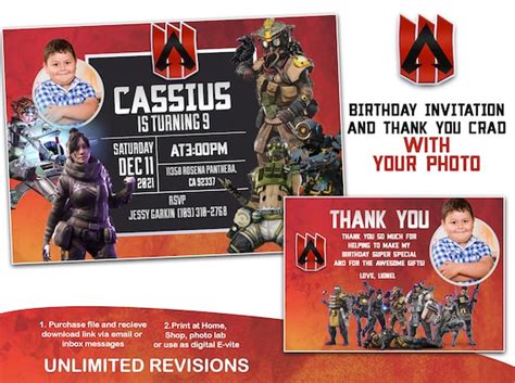 Apex Legends Birthday Party Invitation And Thank You Card Etsy