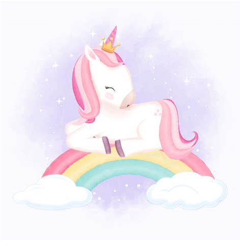 Premium Vector Cute Unicorn Sleeping On Rainbow