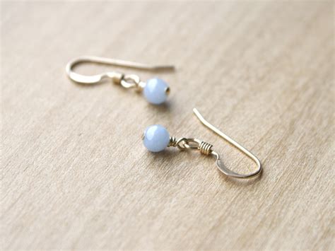 Angelite Earrings Tiny Dangle Earrings Blue Stone Earrings Etsy