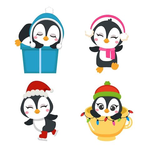 Premium Vector Cute Penguin Activities At Christmas Party Clipart Set