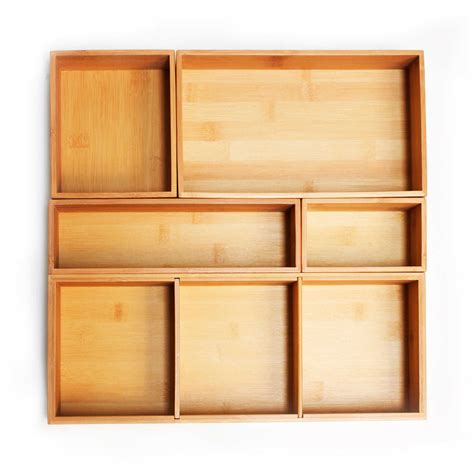 Seville Classics 5 Piece Bamboo Storage Box Drawer Organizer Set