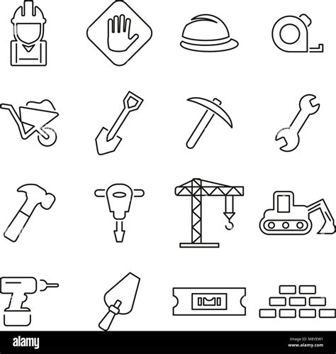 Builders Site Or Construction Site Icons Thin Line Vector Illustration