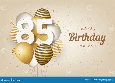 Happy 85th Birthday With Gold Balloons Greeting Card Background Stock