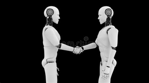 Futuristic Robot Handshake Artificial Intelligence Cgi On Black