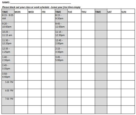 Free College Class Schedule Maker Template Wordexcelpdf Excel