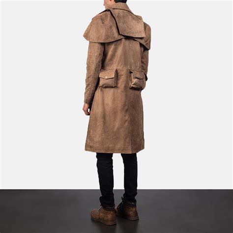 Mens Army Brown Leather Duster