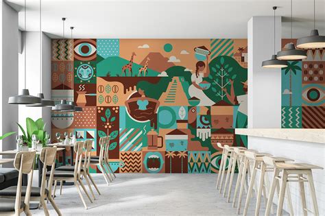 Coffeehouse Wall Illustration On Behance