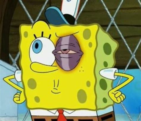 The page image shows what spongebob looks like whenever oh spongebob, you really need to remember to put on your water helmet whenever you go there. Spongebob Black Eye Meme