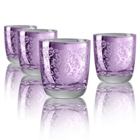 Artland Inc Silver Brocade Dof Glasses Set Of 4 Purple Drinking Glasses Glass