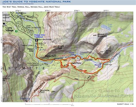 Joes Guide To Yosemite National Park Mist Trail And John Muir Trail Map