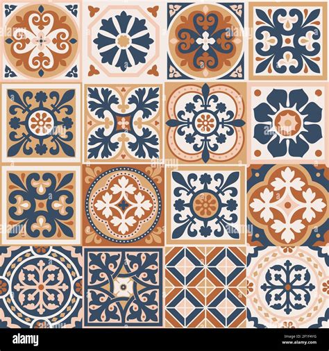 Set Of Patterned Azulejo Floor Tiles Abstract Geometric Background