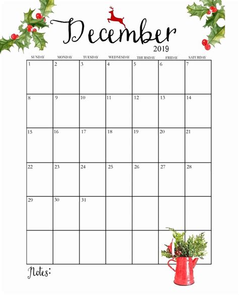 Cute December 2019 Calendar Printable Printable December Calendar