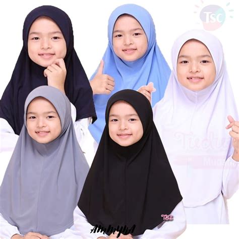 Tudung Budak Tudung Sekolah Awning Scuba Putih Hitam Pengawas Biru