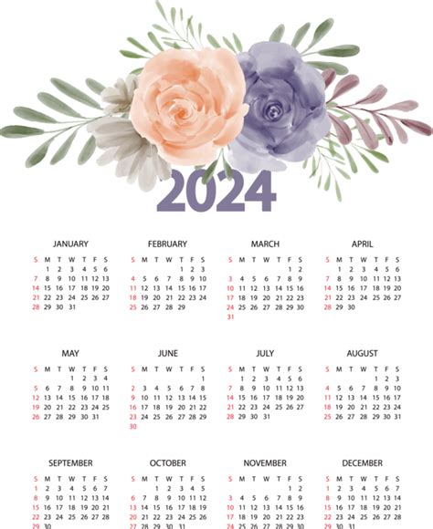 New Year Flower Calendar Font For Printable 2024 Calendar For New Year