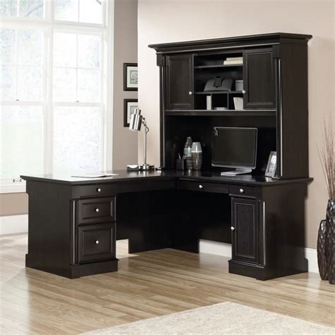 L Shaped Office Desk With Hutch Choose A Model With A Hardwood Finish