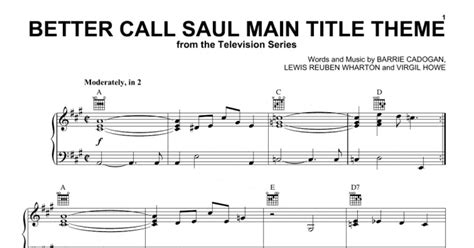 Better Call Saul Main Title Theme Piano Vocal And Guitar Chords Right