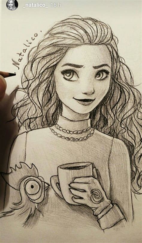 Кофейный скетч моана на акварельной бумаге. Moana by Natalico (IG : _natalico_) In love with this ...